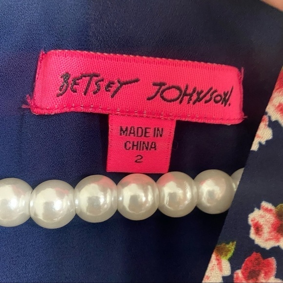 Betsey Johnson Floral Navy Cap Sleeve Fit & Flare Dress SIZE 2 - Picture 6 of 10